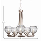 Paramount Five Light Chandelier in Brushed Nickel with 6" Clear Ribbed Shade