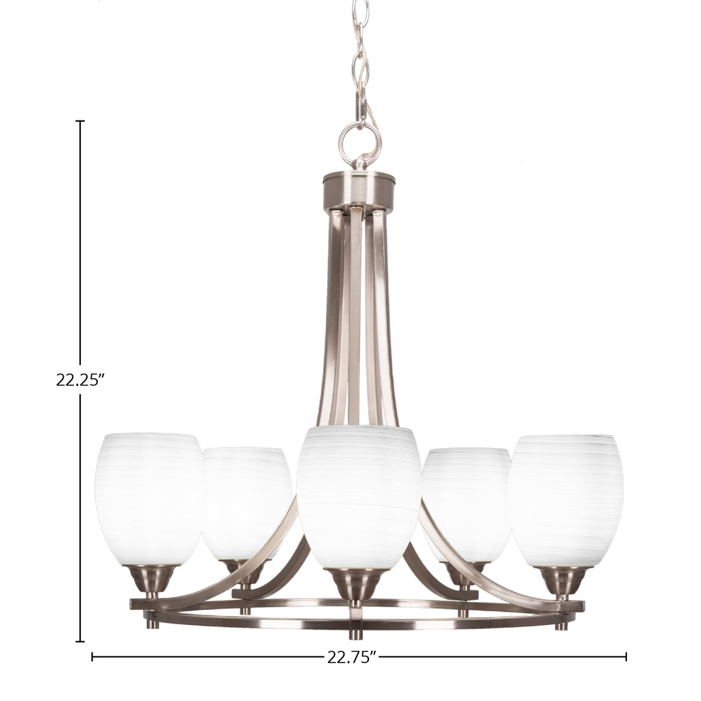 Paramount Five Light Chandelier in Brushed Nickel with 5" White Linen Shade