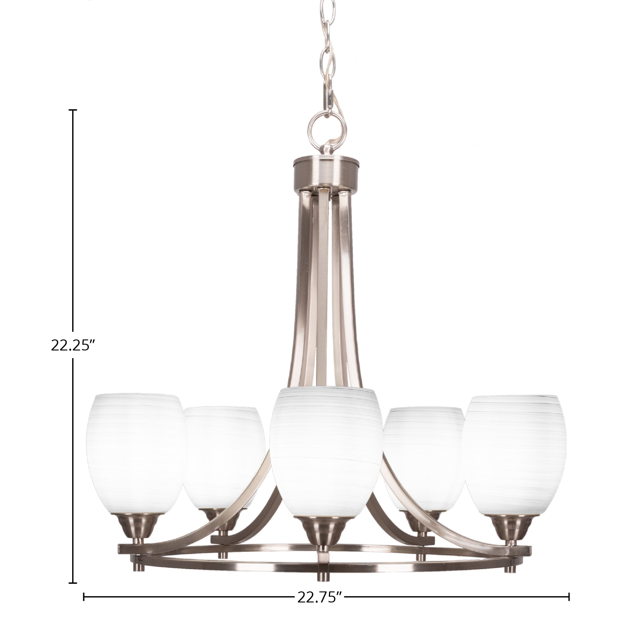 Paramount Five Light Chandelier in Brushed Nickel with 5" White Linen Shade