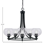 Paramount Five Light Chandelier in Matte Black with 7" Clear Bubble Shade