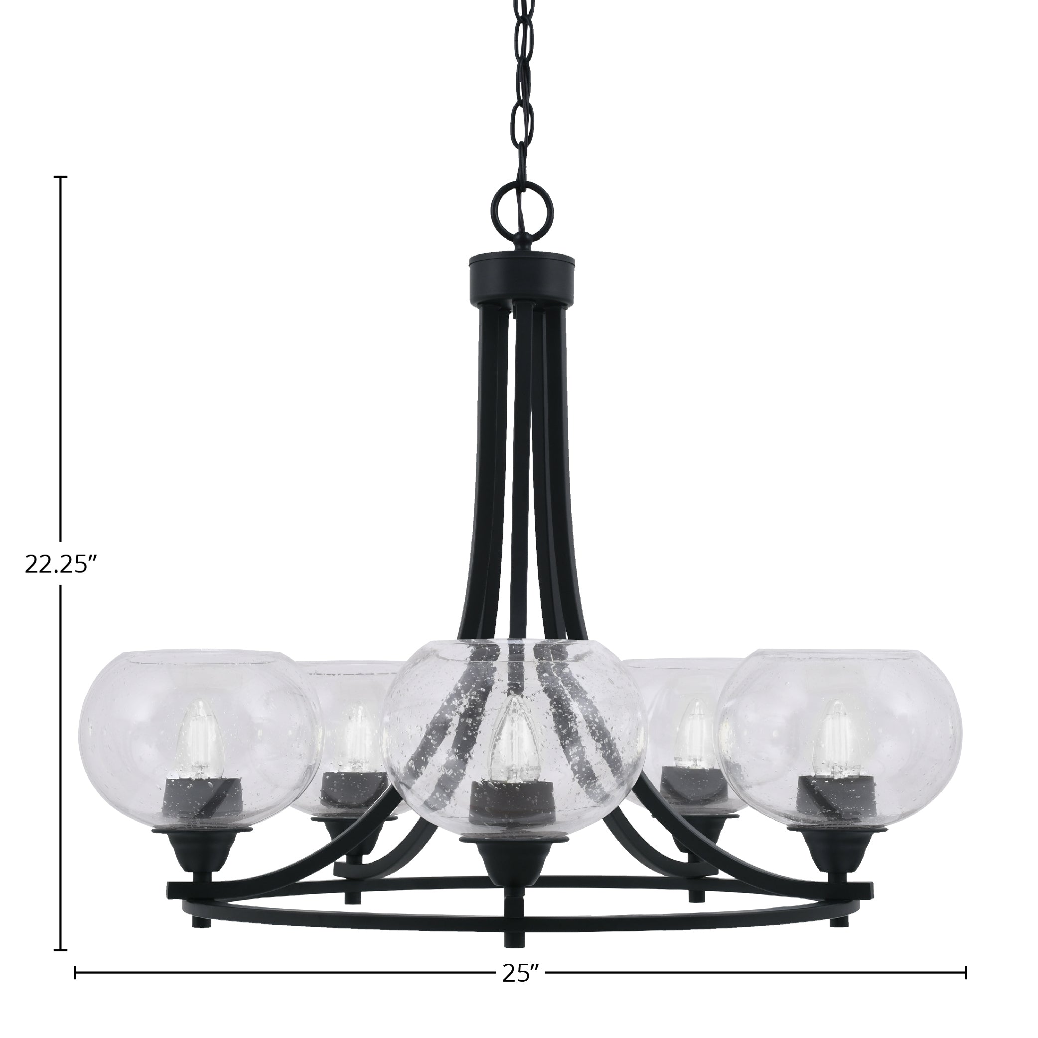 Paramount Five Light Chandelier in Matte Black with 7" Clear Bubble Shade