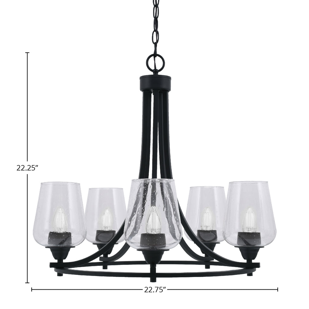 Paramount Five Light Chandelier in Matte Black with 5" Clear Bubble Shade