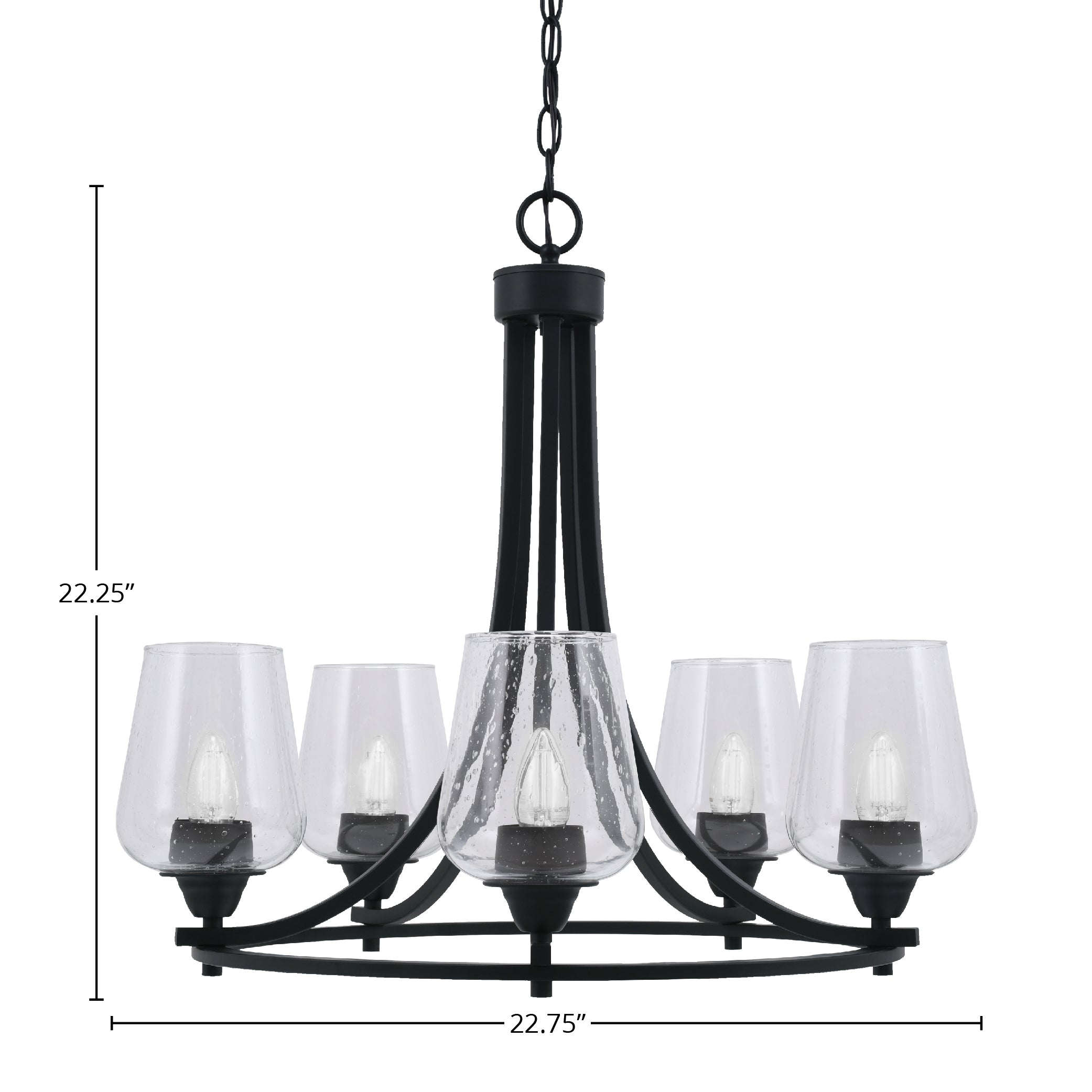 Paramount Five Light Chandelier in Matte Black with 5" Clear Bubble Shade