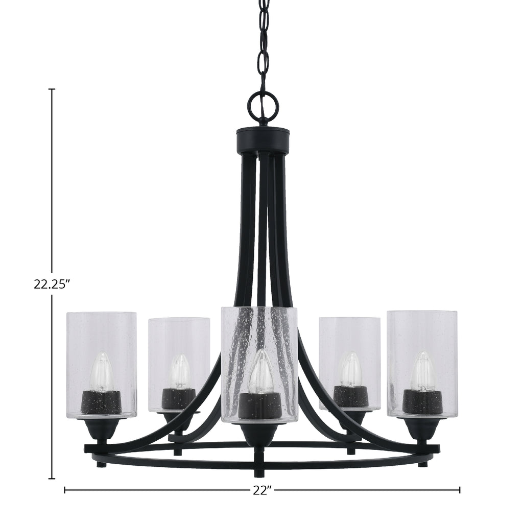 Paramount Five Light Chandelier in Matte Black with 4" Clear Bubble Shade