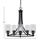 Paramount Five Light Chandelier in Matte Black with 4" Clear Bubble Shade