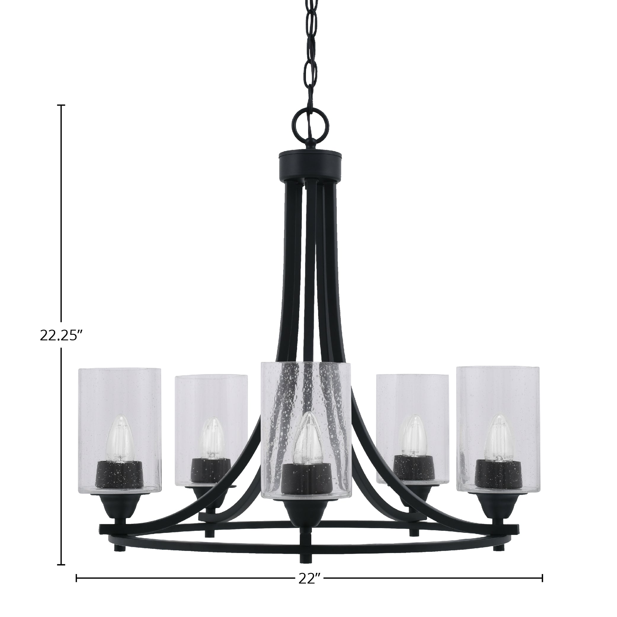 Paramount Five Light Chandelier in Matte Black with 4" Clear Bubble Shade