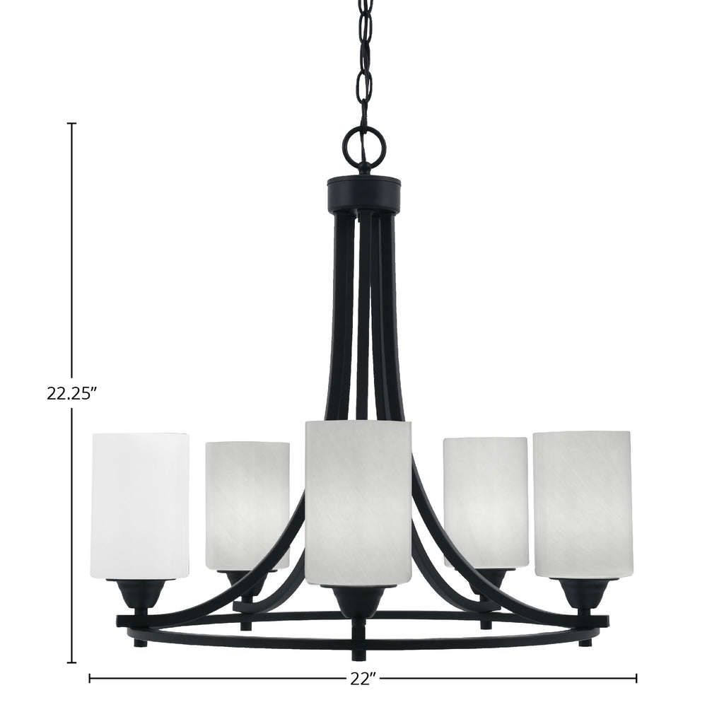 Paramount Five Light Chandelier in Matte Black with 4" White Marble Shade