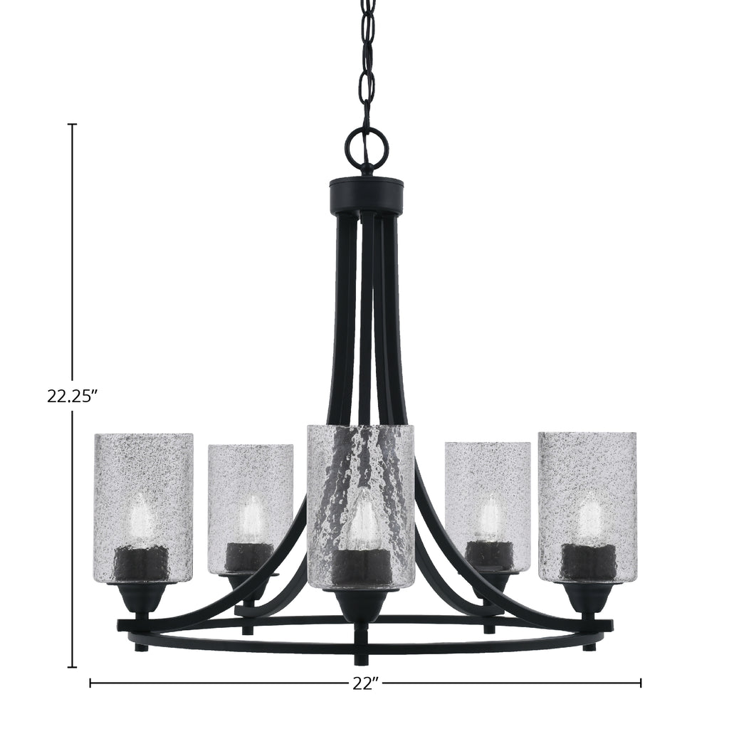 Paramount Five Light Chandelier in Matte Black with 4" Smoke Bubble Shade