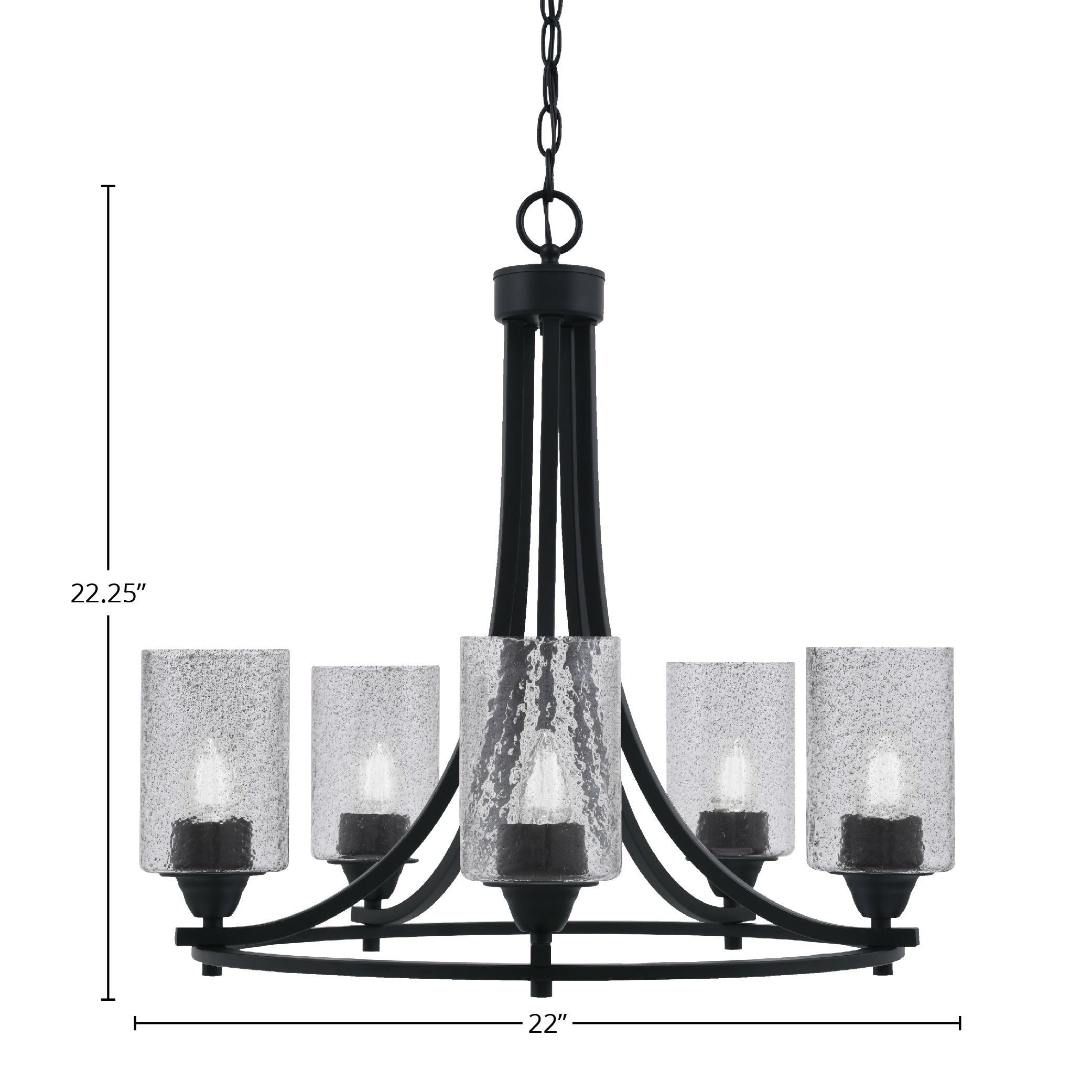 Paramount Five Light Chandelier in Matte Black with 4" Smoke Bubble Shade