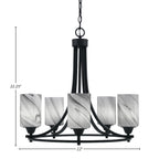 Paramount Five Light Chandelier in Matte Black with 4" Onyx Swirl Shade
