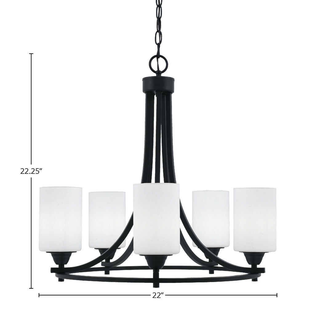 Paramount Five Light Chandelier in Matte Black with 4" White Muslin Shade