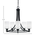 Paramount Five Light Chandelier in Matte Black with 4" White Muslin Shade