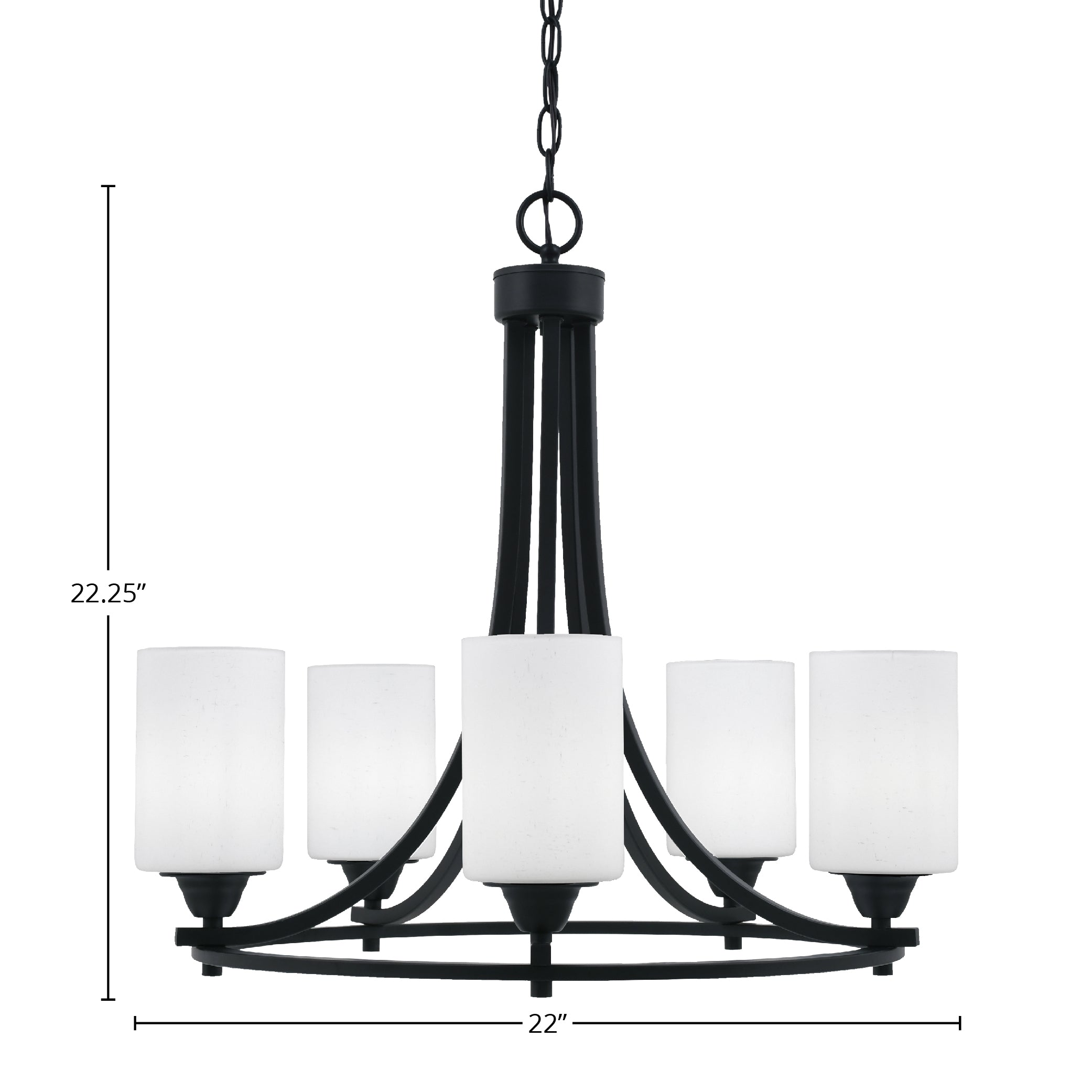 Paramount Five Light Chandelier in Matte Black with 4" White Muslin Shade