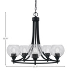 Paramount Five Light Chandelier in Matte Black with 5.75" Clear Bubble Shade