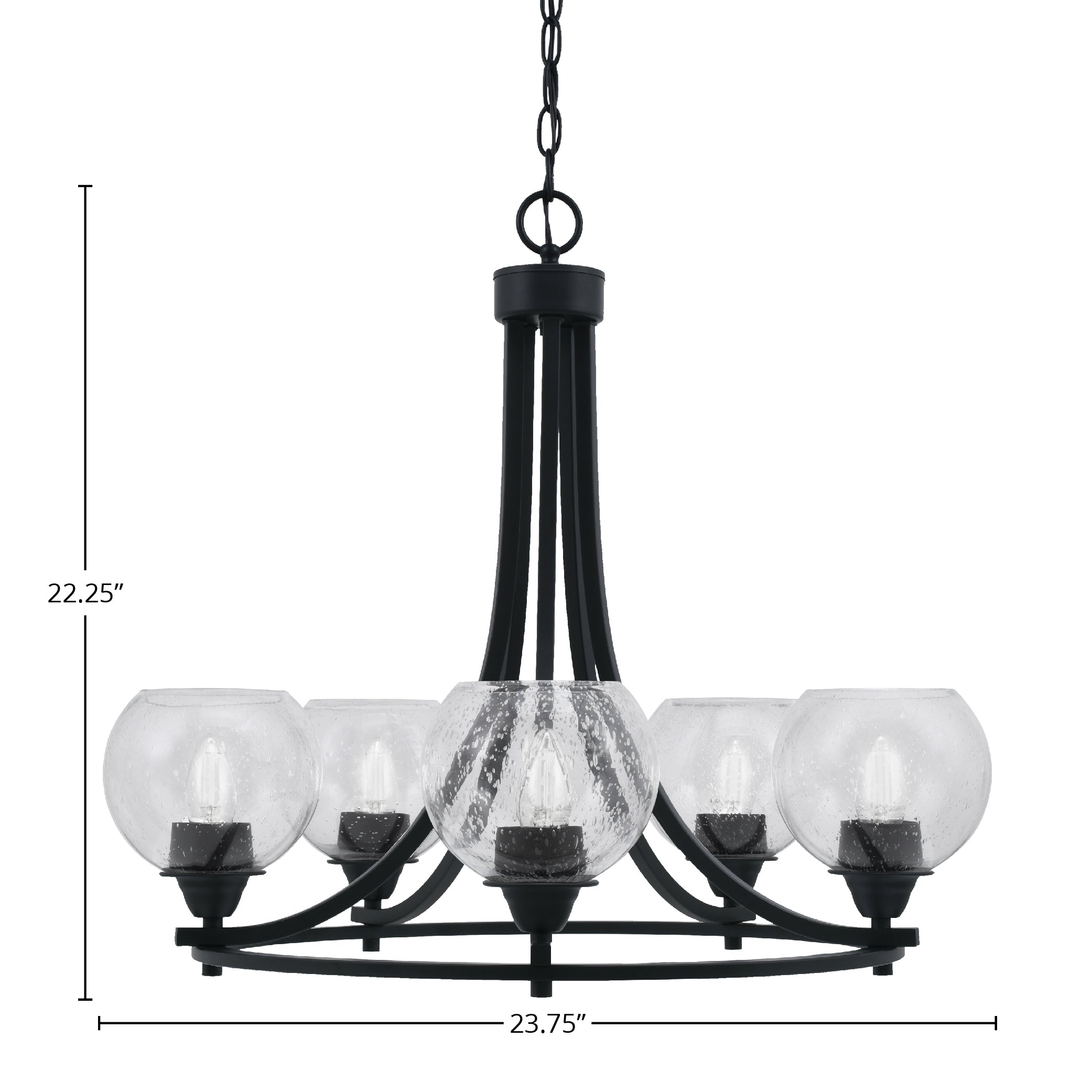 Paramount Five Light Chandelier in Matte Black with 5.75" Clear Bubble Shade