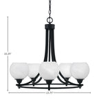 Paramount Five Light Chandelier in Matte Black with 5.75" White Marble Shade