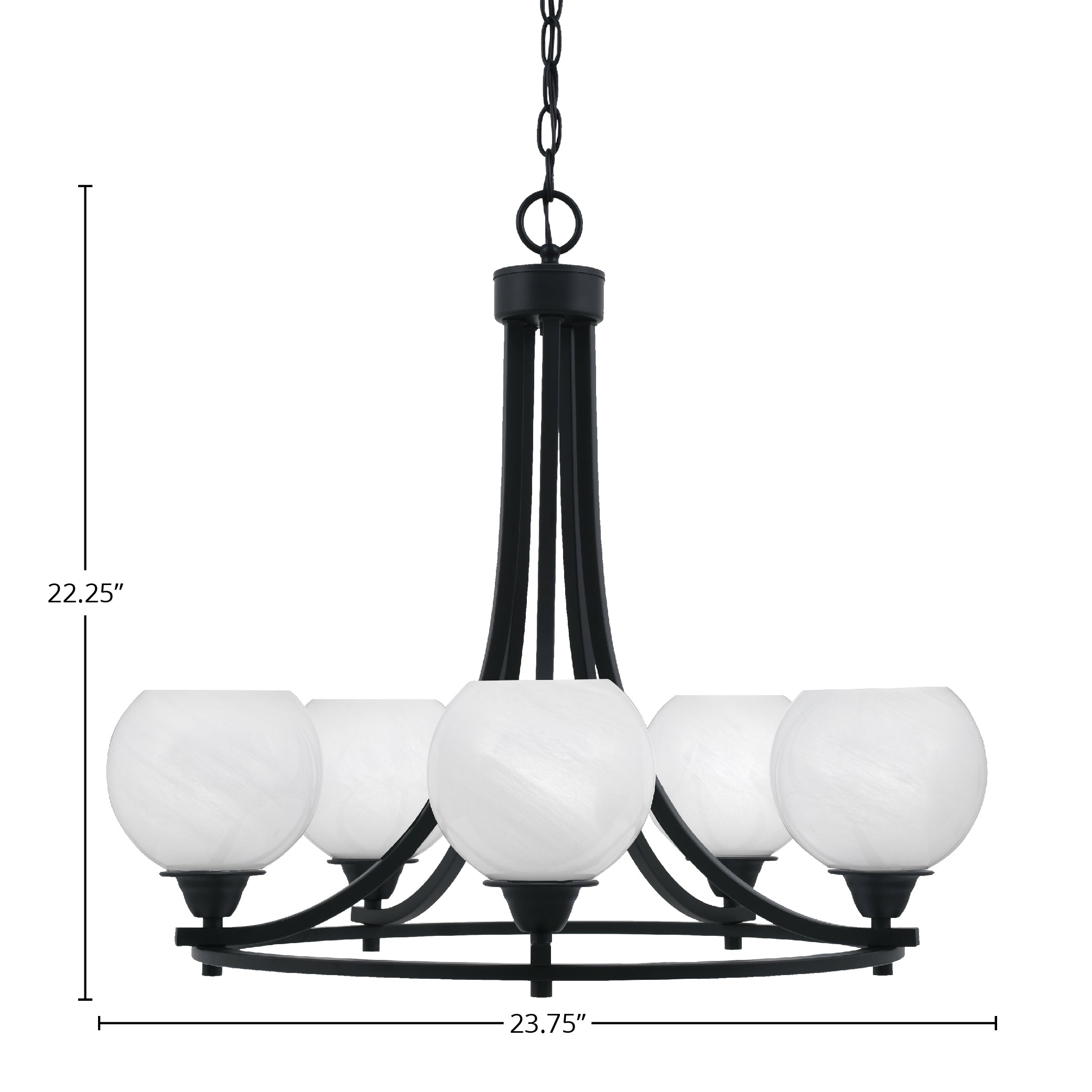 Paramount Five Light Chandelier in Matte Black with 5.75" White Marble Shade