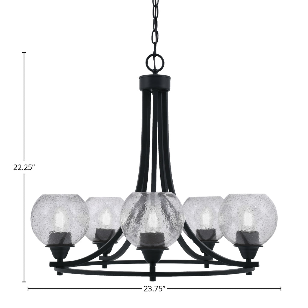 Paramount Five Light Chandelier in Matte Black with 5.75" Smoke Bubble Shade