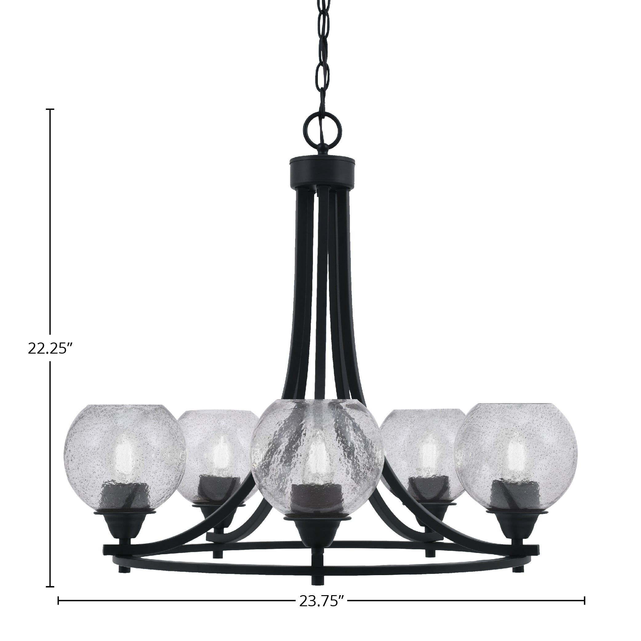 Paramount Five Light Chandelier in Matte Black with 5.75" Smoke Bubble Shade