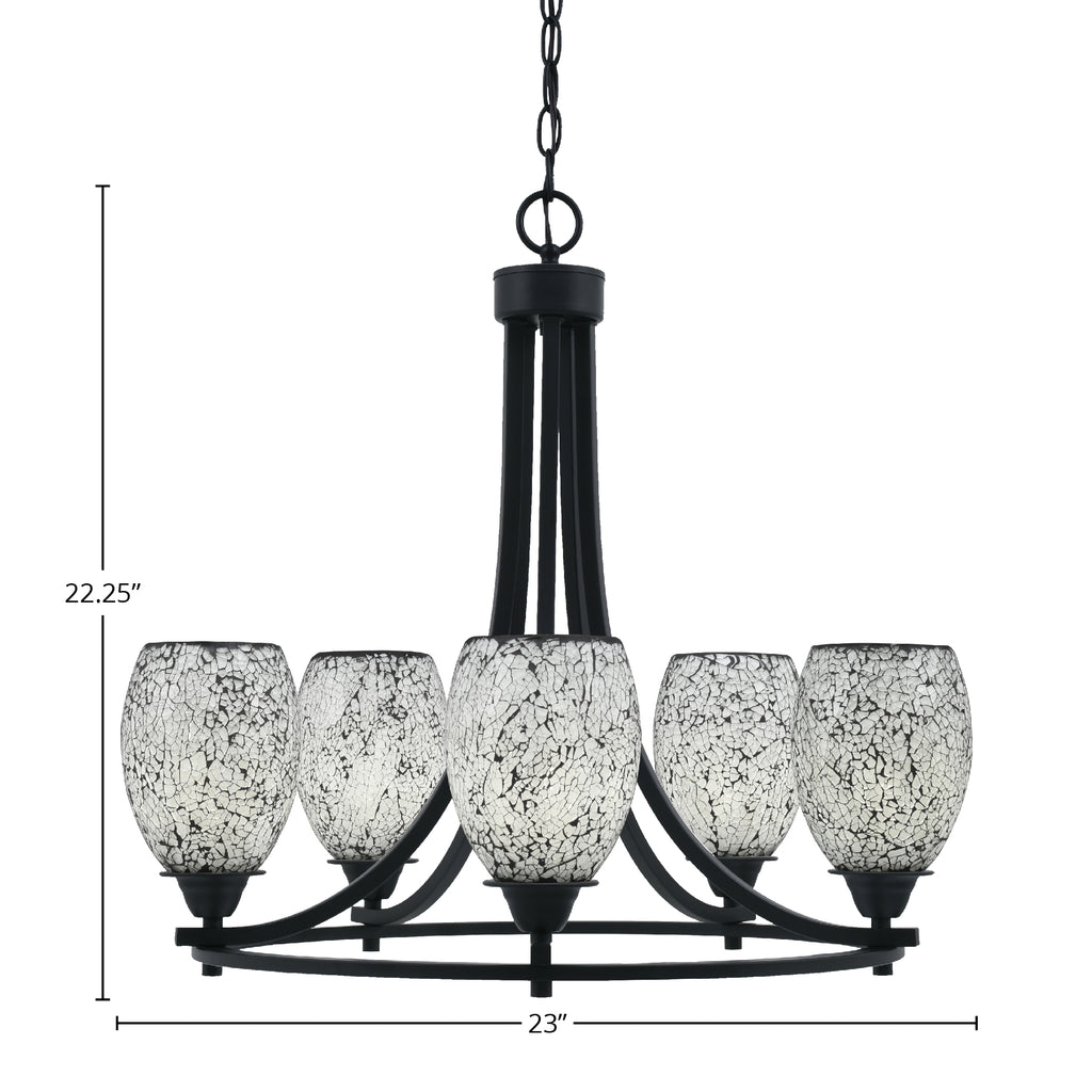 Paramount Five Light Chandelier in Matte Black with 5" Black Fusion Shade