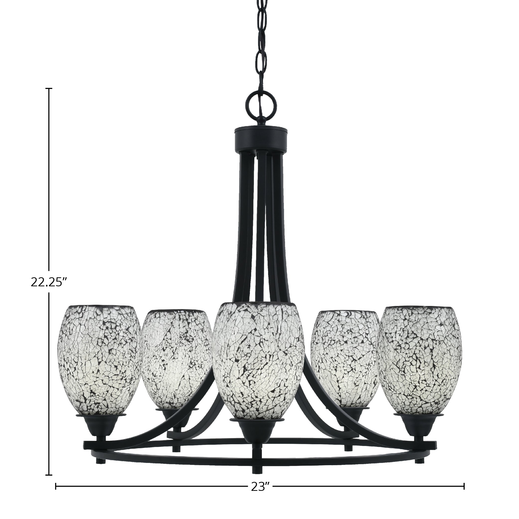Paramount Five Light Chandelier in Matte Black with 5" Black Fusion Shade