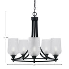 Paramount Five Light Chandelier in Matte Black with 5" Clear Textured Shade