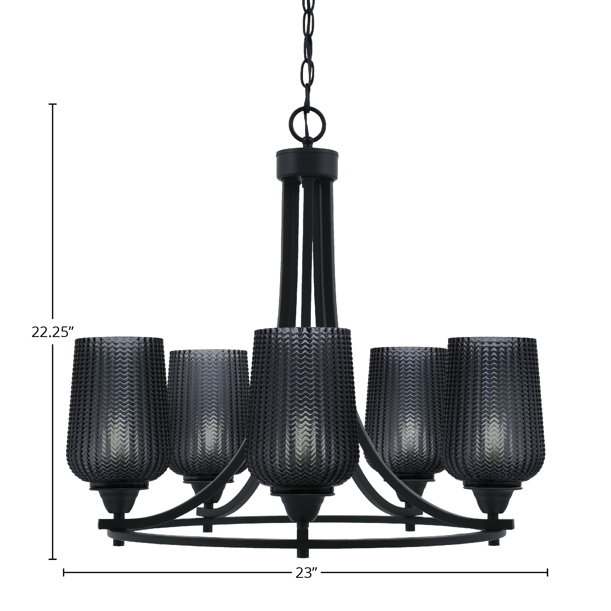 Paramount Five Light Chandelier in Matte Black with 5" Smoke Textured Shade