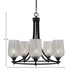 Paramount Five Light Chandelier in Matte Black with 5" Silver Textured Shade