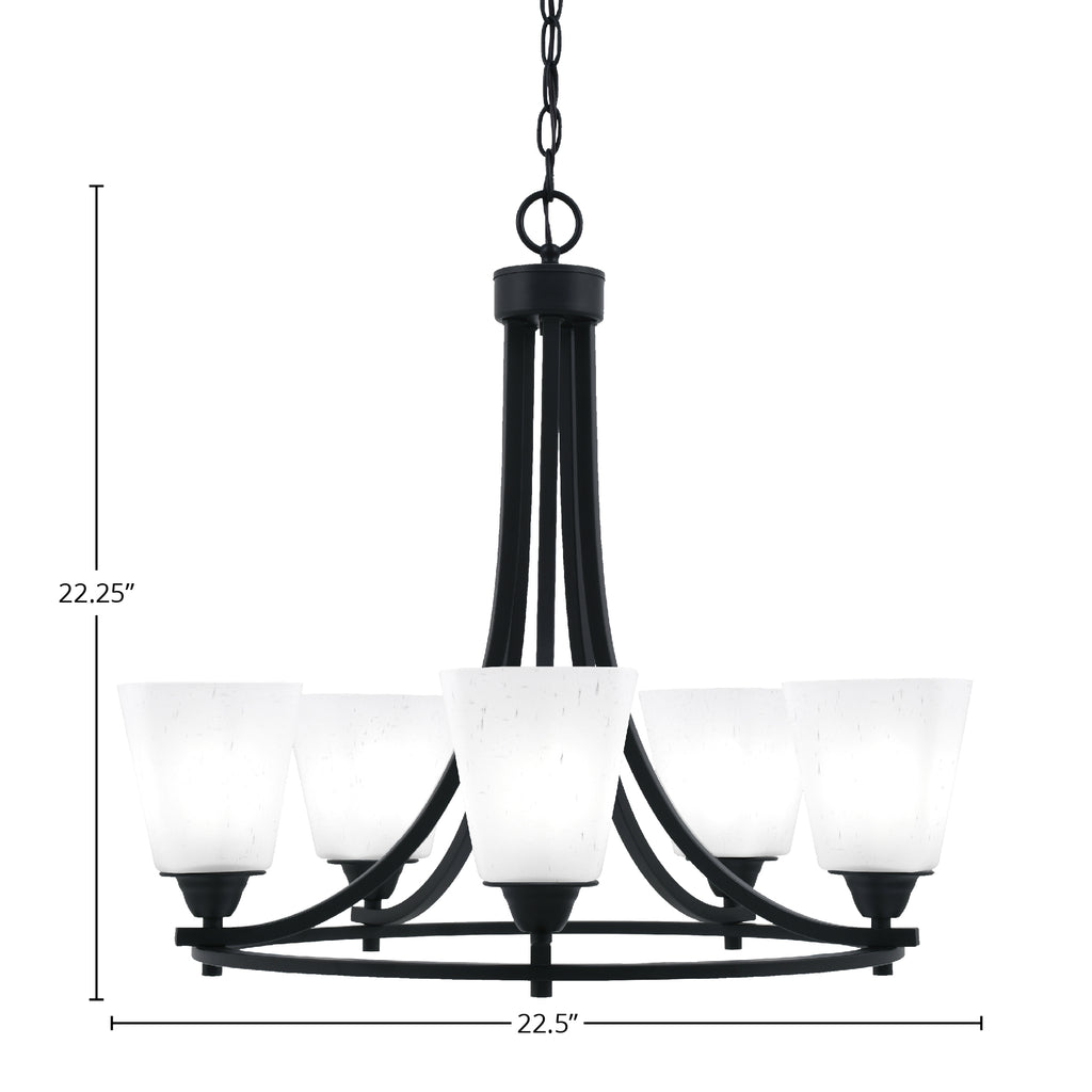 Paramount Five Light Chandelier in Matte Black with 4.5" Square White Muslin Shade