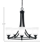 Paramount Five Light Chandelier in Matte Black with 4.5" Square White Muslin Shade