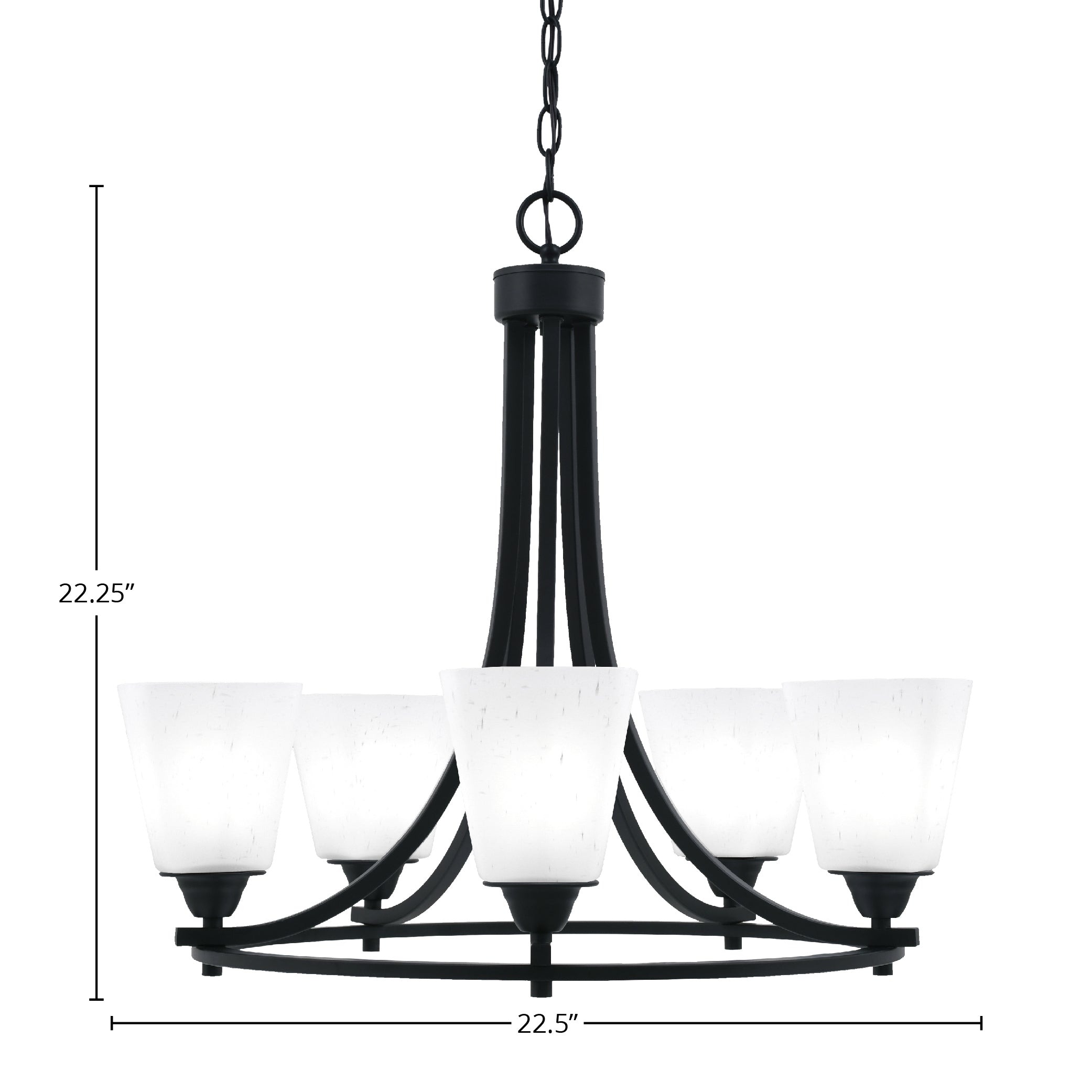Paramount Five Light Chandelier in Matte Black with 4.5" Square White Muslin Shade