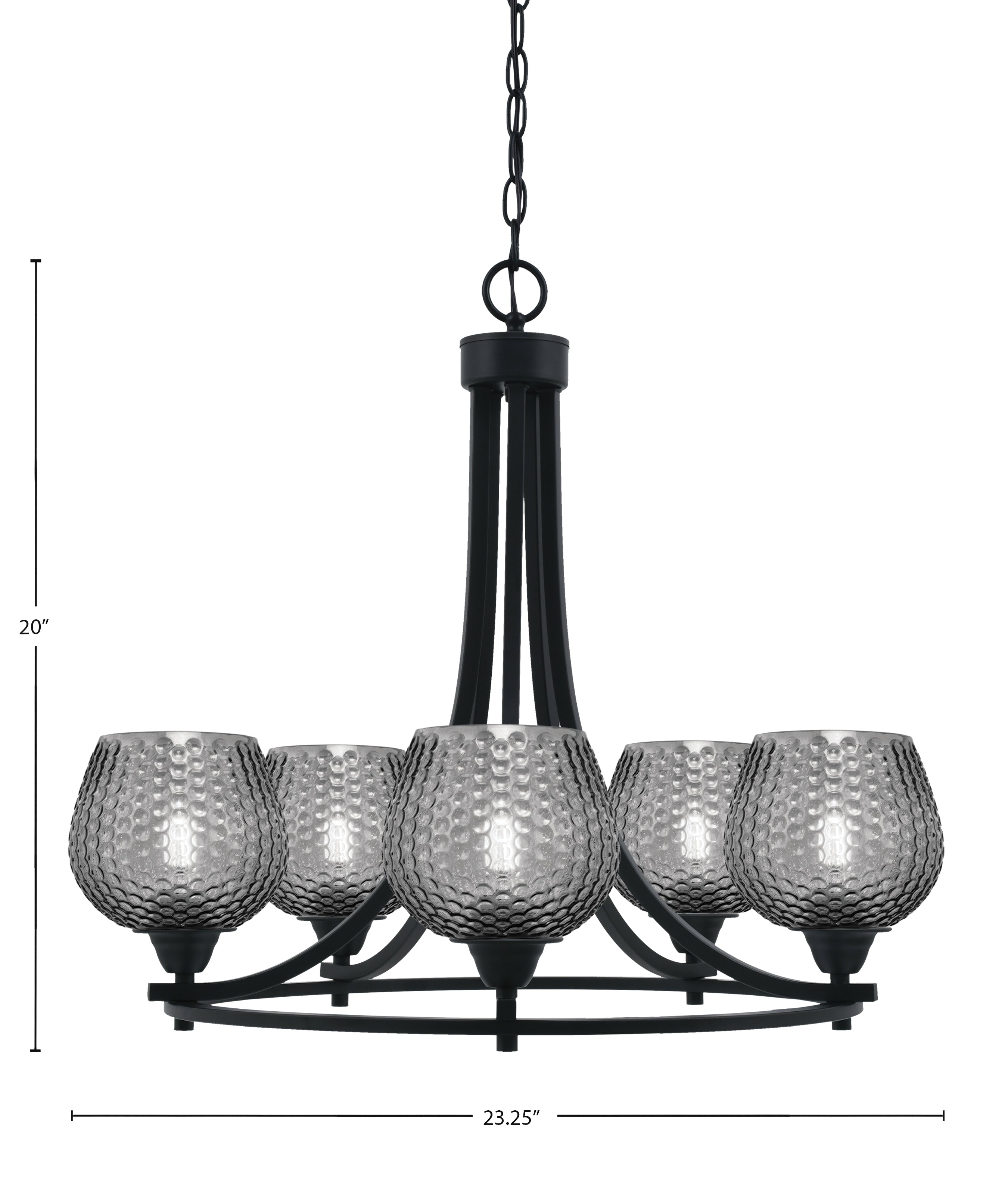 Paramount Five Light Chandelier in Matte Black with Smoke Textured Shade