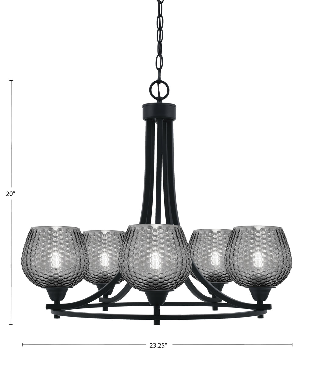 Paramount Five Light Chandelier in Matte Black & Brushed Nickel with Smoke Textured Shade