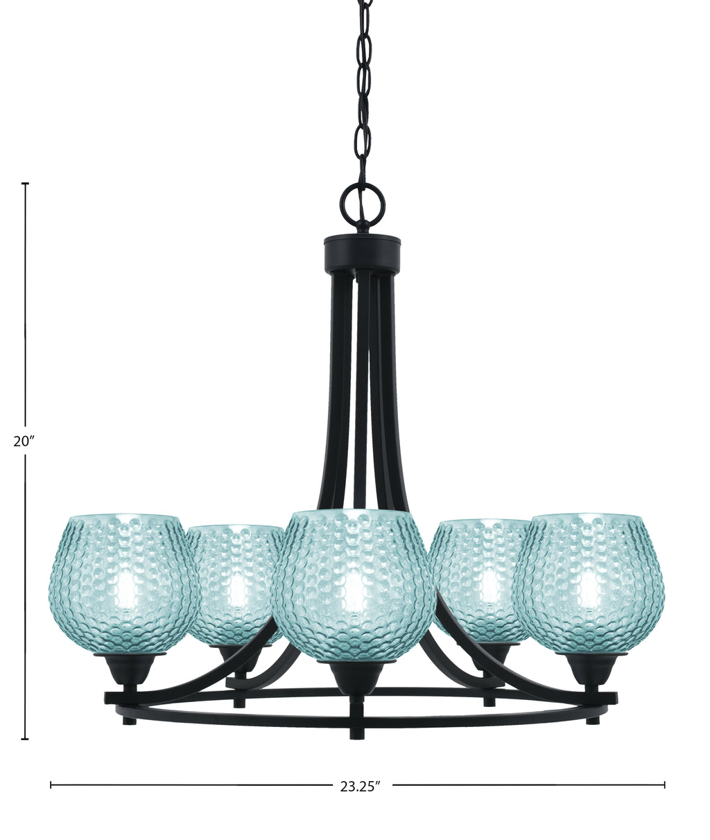 Paramount Five Light Chandelier in Matte Black with Turquoise Textured Shade