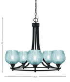 Paramount Five Light Chandelier in Matte Black with Turquoise Textured Shade