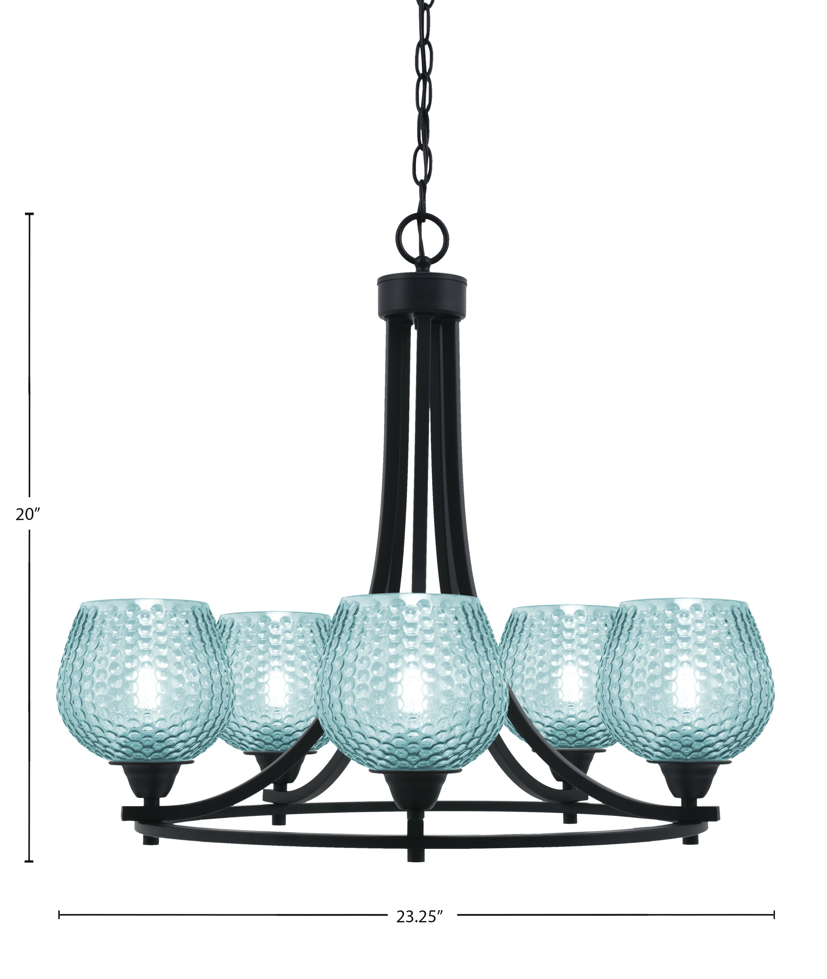 Paramount Five Light Chandelier in Matte Black with Turquoise Textured Shade