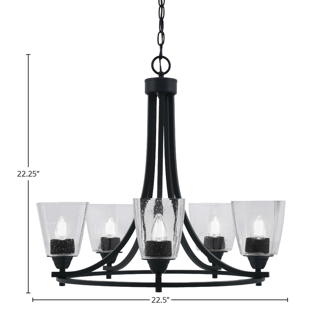Paramount Five Light Chandelier in Matte Black with 4.5" Square Clear Bubble Shade