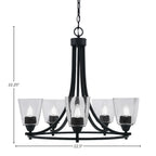 Paramount Five Light Chandelier in Matte Black with 4.5" Square Clear Bubble Shade