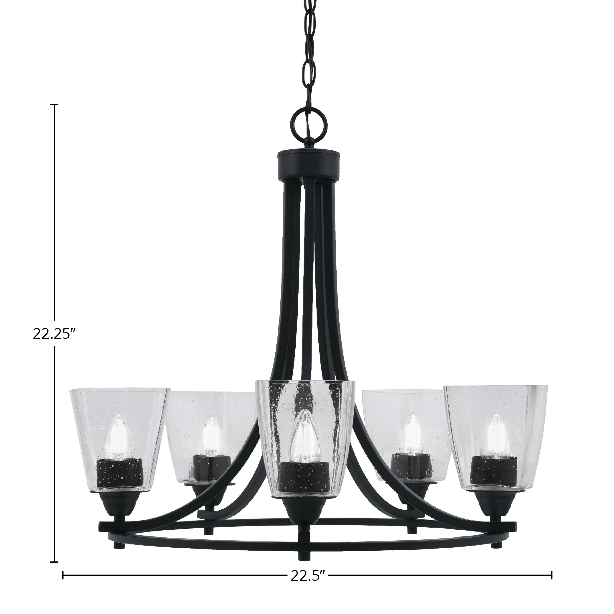 Paramount Five Light Chandelier in Matte Black with 4.5" Square Clear Bubble Shade