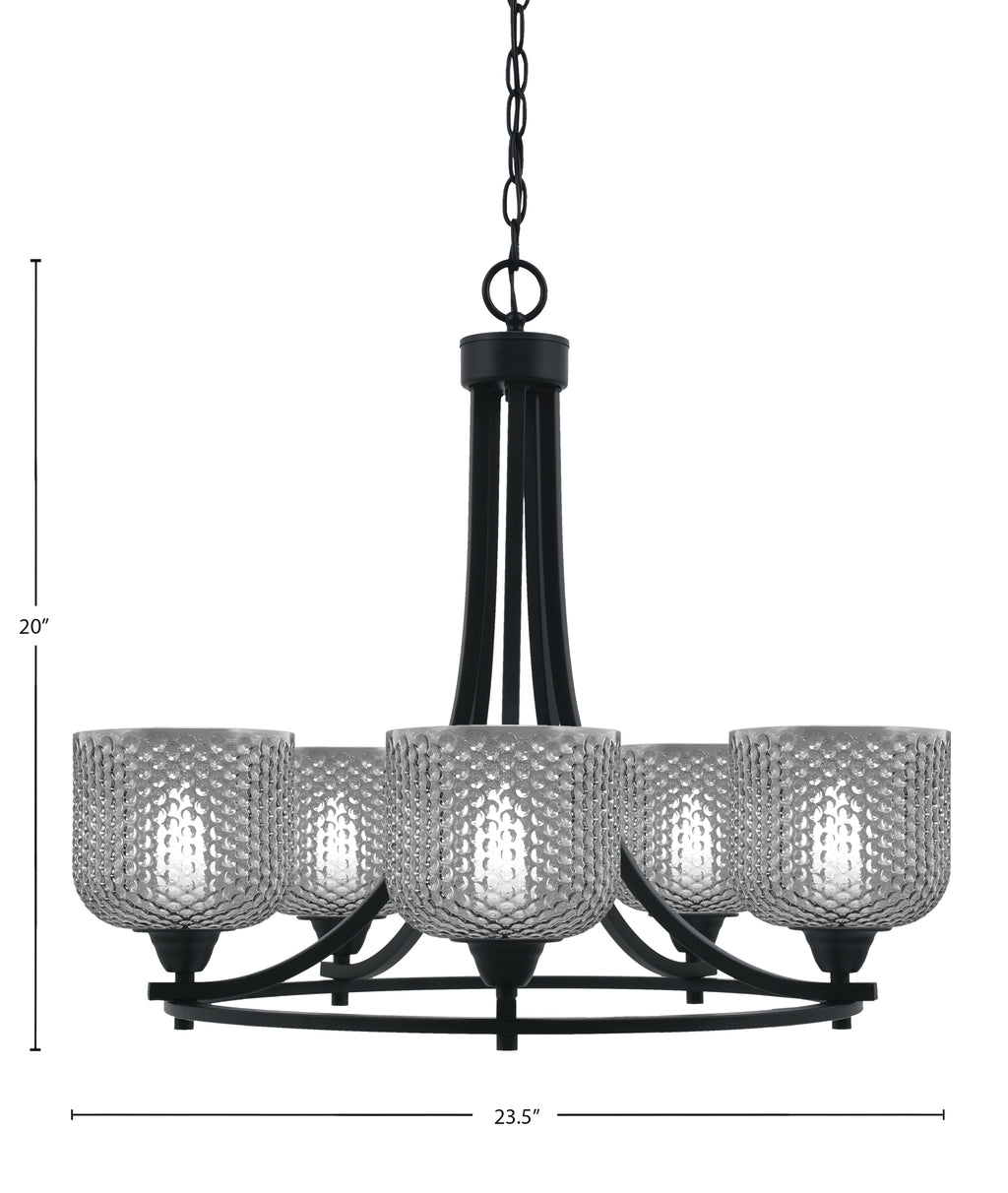 Paramount Five Light Chandelier in Matte Black with Smoke Textured Shade
