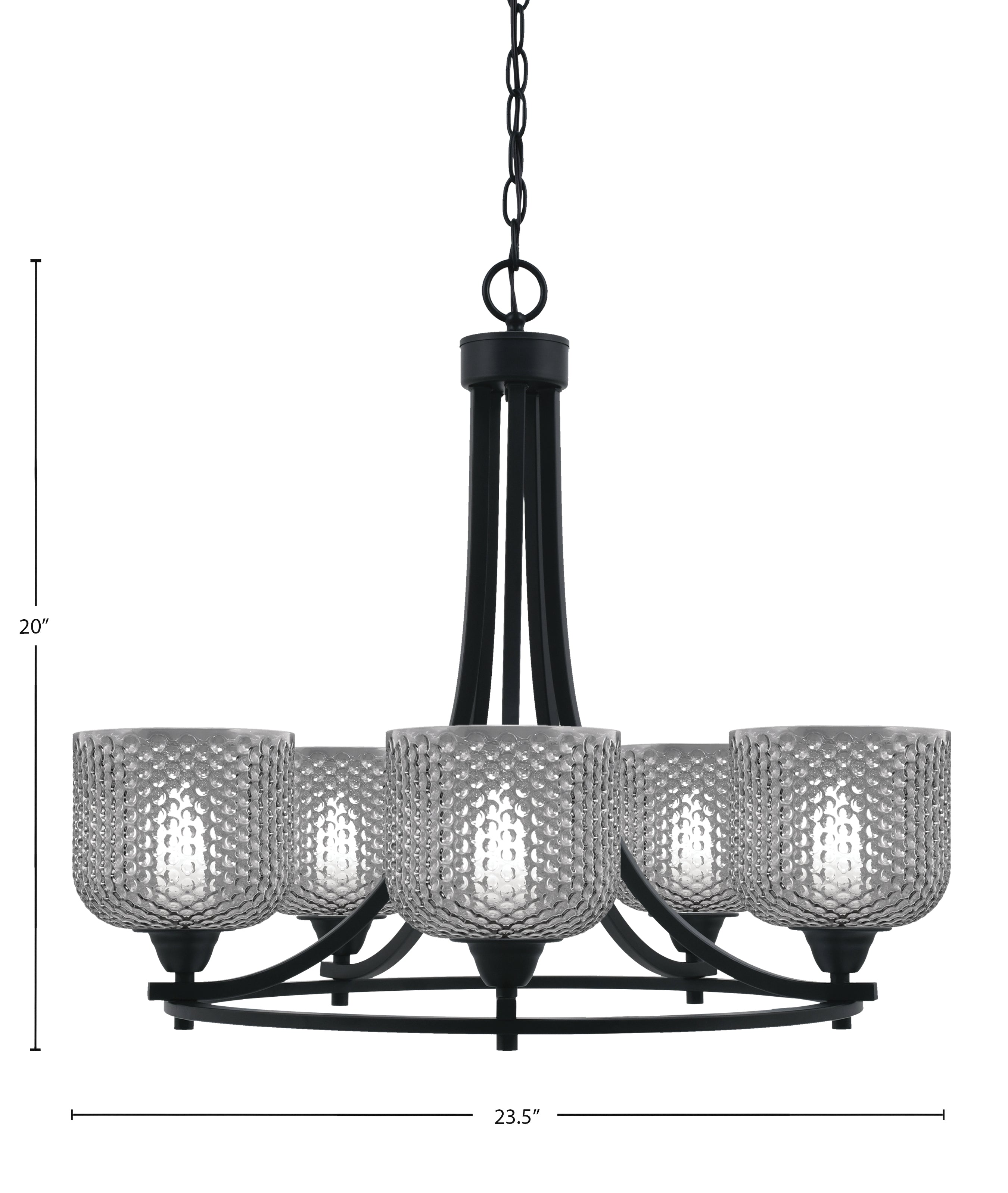 Paramount Five Light Chandelier in Matte Black with Smoke Textured Shade