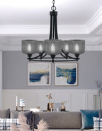 Paramount Five Light Chandelier in Matte Black with Smoke Textured Shade