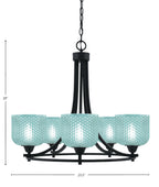 Paramount Five Light Chandelier in Matte Black with Turquoise Textured Shade
