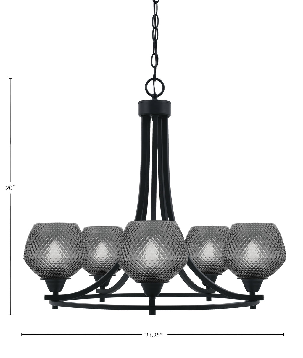 Paramount Five Light Chandelier in Matte Black with Smoke Textured Shade