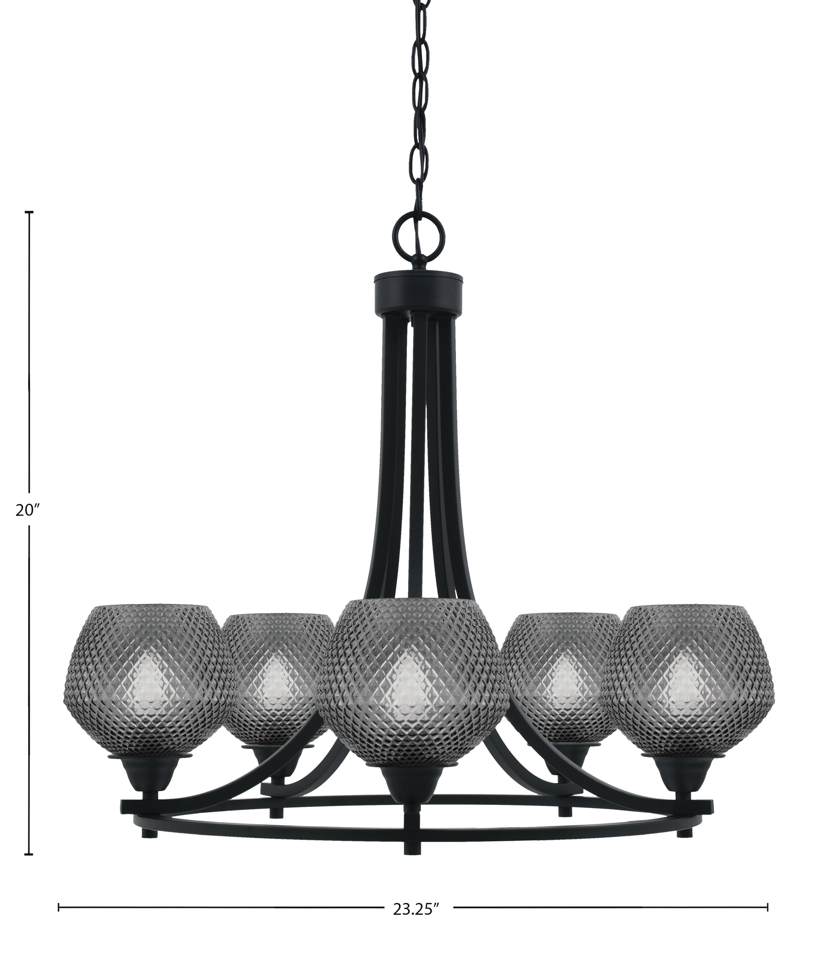 Paramount Five Light Chandelier in Matte Black with Smoke Textured Shade