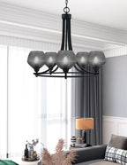 Paramount Five Light Chandelier in Matte Black with Smoke Textured Shade