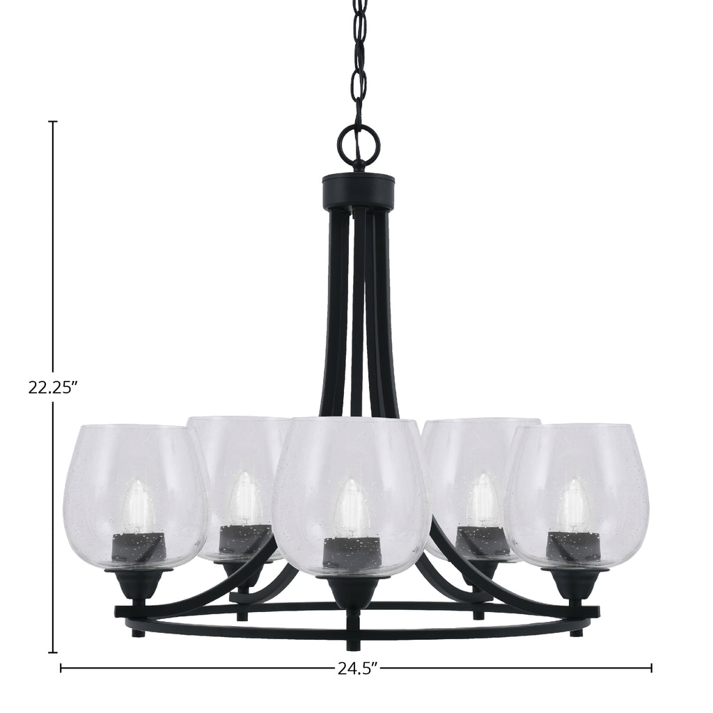 Paramount Five Light Chandelier in Matte Black with 6" Clear Bubble Shade