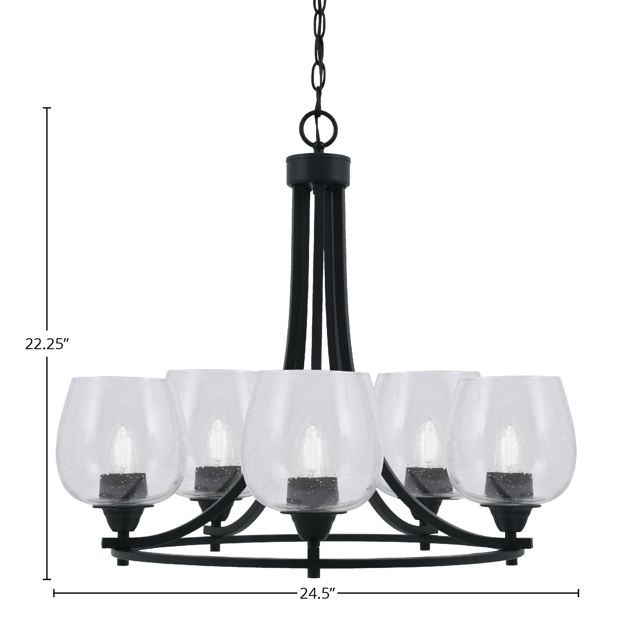 Paramount Five Light Chandelier in Matte Black with 6" Clear Bubble Shade