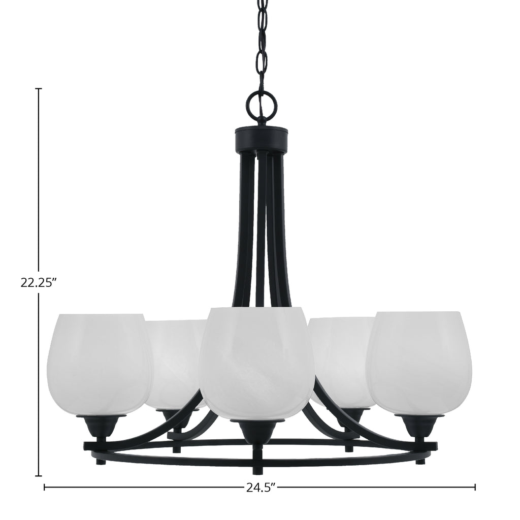 Paramount Five Light Chandelier in Matte Black with 6" White Marble Shade