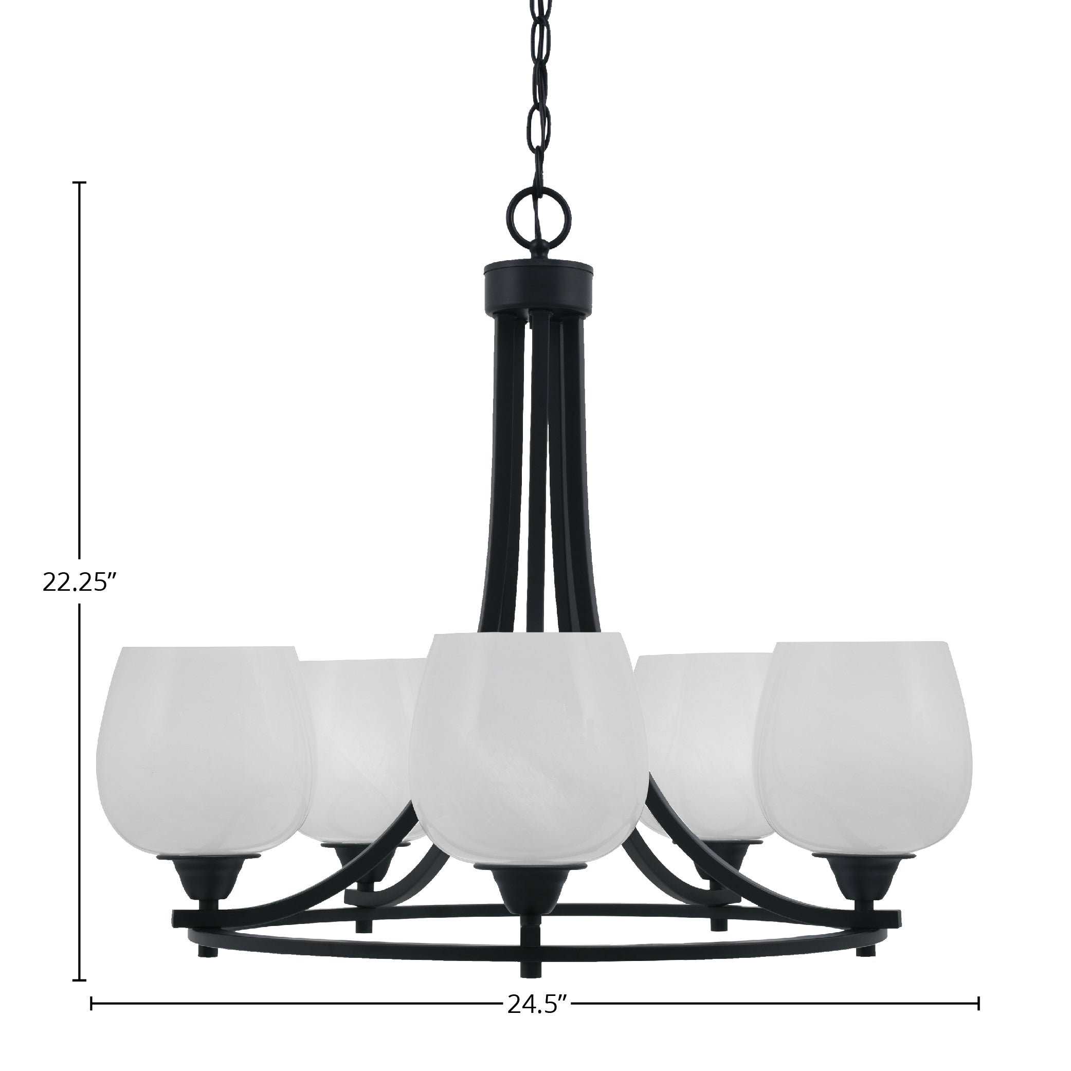 Paramount Five Light Chandelier in Matte Black with 6" White Marble Shade